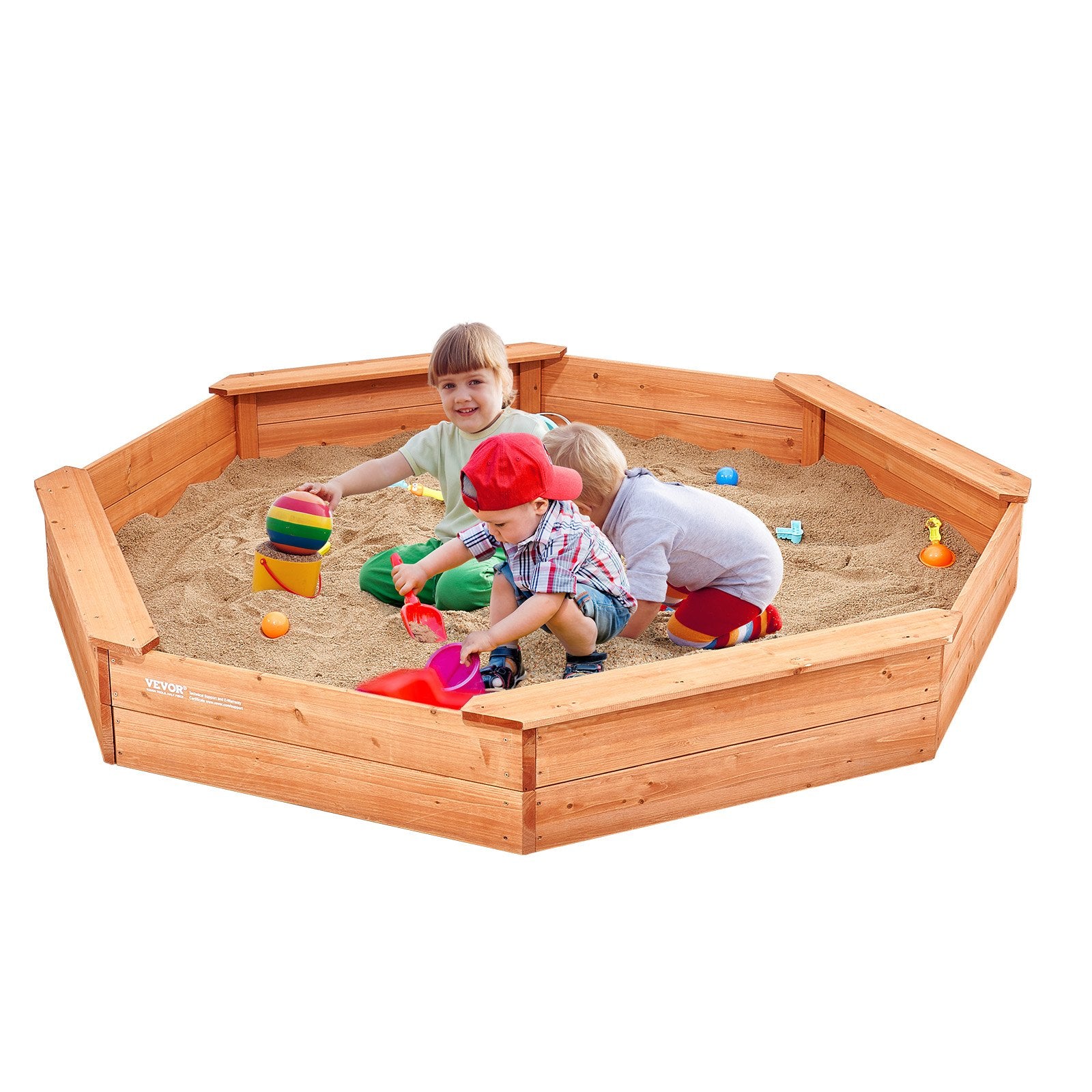 Wooden Octagonal Kids Sandbox with Cover & Seats – Outdoor Sand Pit for Backyard (Ages 3–12)